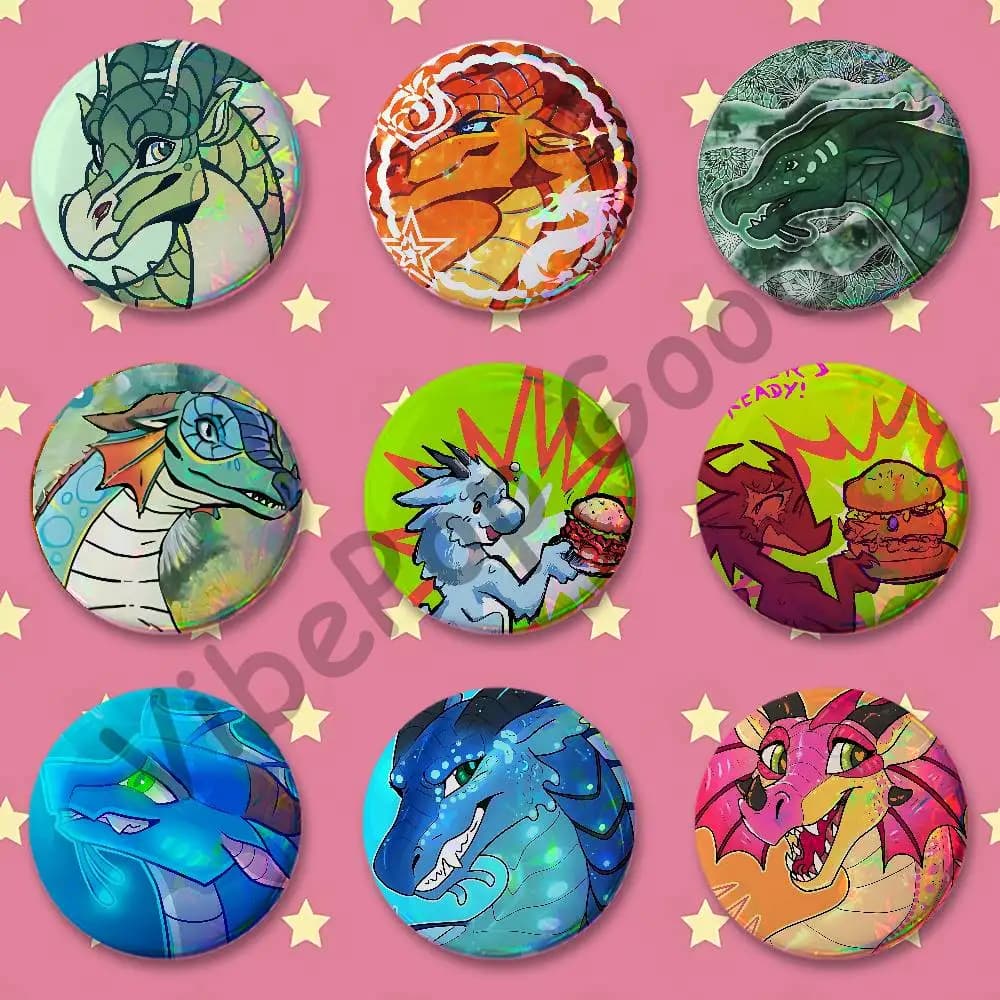 W-WOF Dragons W-Wings Of F-Fire Badges 25 32 44 58 75 mm Round Customizable Wholesale Fan goods Self-made fan freebies