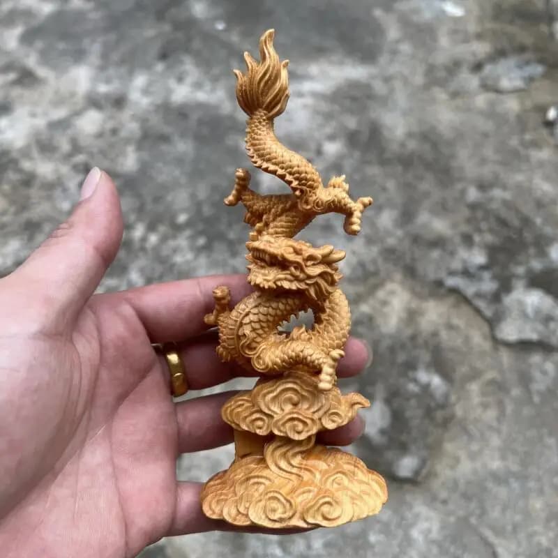 Retro Cliff Cypress Wood carving Zodiac Dragon statue Ornament Home Office Desktop Decoration Creative Crafts