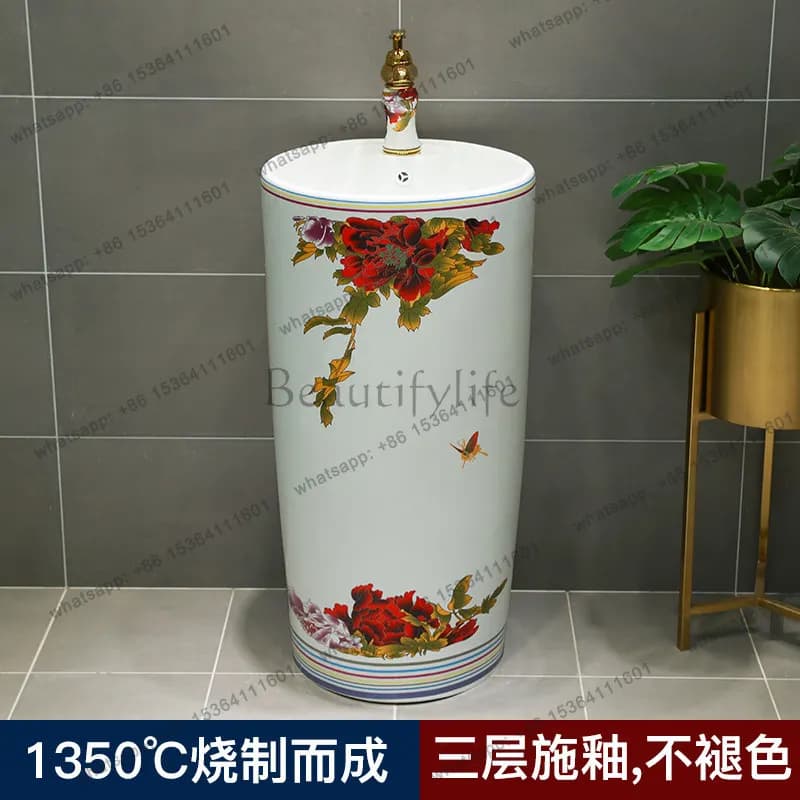 Outdoor balcony integrated simple face wash basin bathroom household vertical floor column basin