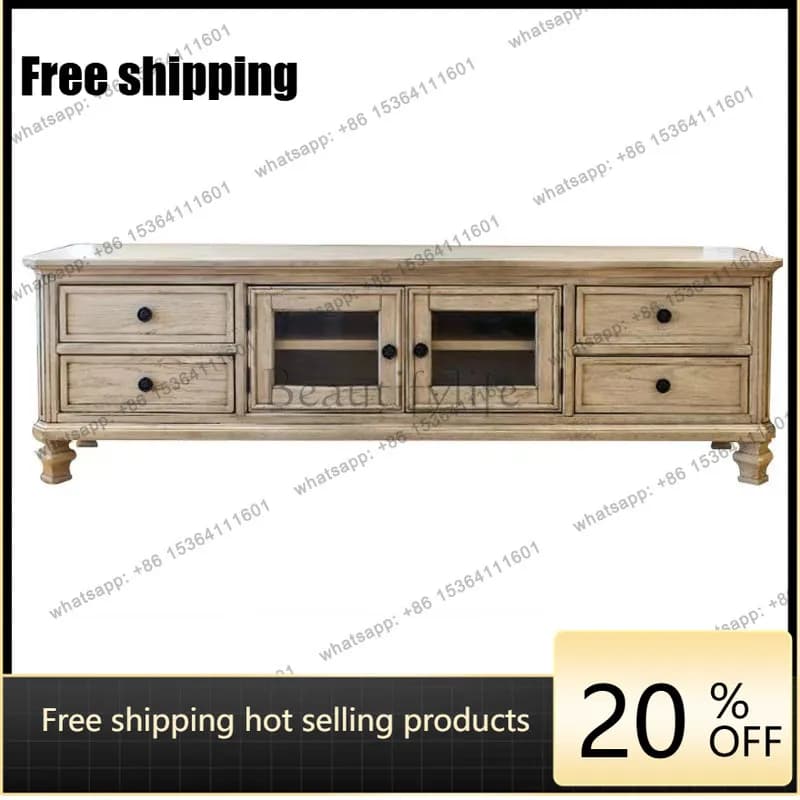 Zj. American French Country Oak Open Lacquer Vintage Old Storage Drawer TV Cabinet