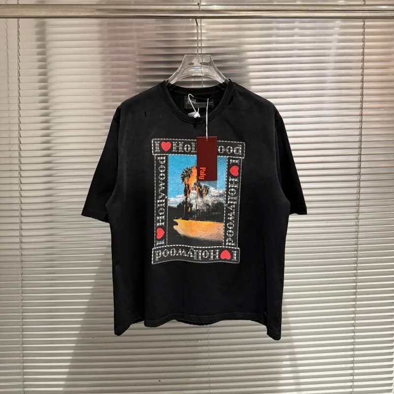 Paly Fashion Retro New Print Casual Loose-fitting Men's Women's Black T-shirts Tops