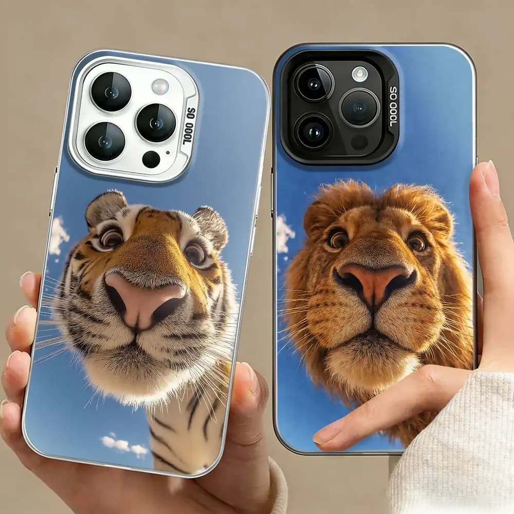 Funny Close-Up Animal Portraits Phone Case For iPhone 17,16,15,14,13,12,11 Plus,Pro Max,XS,Colored silver phone case