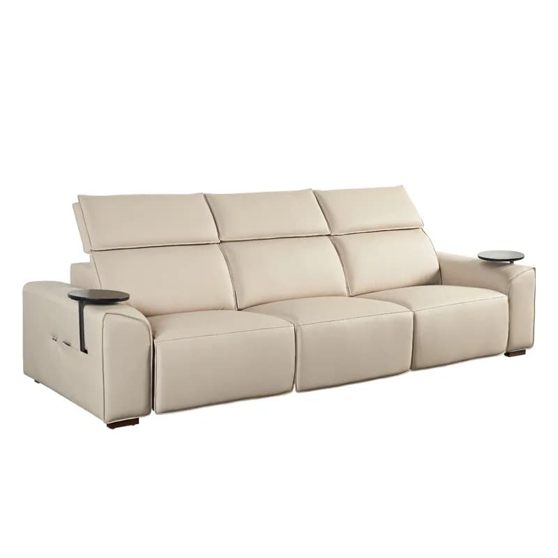 Italian light luxury villa living room sofa, leather straight row large apartment leather sofa combination