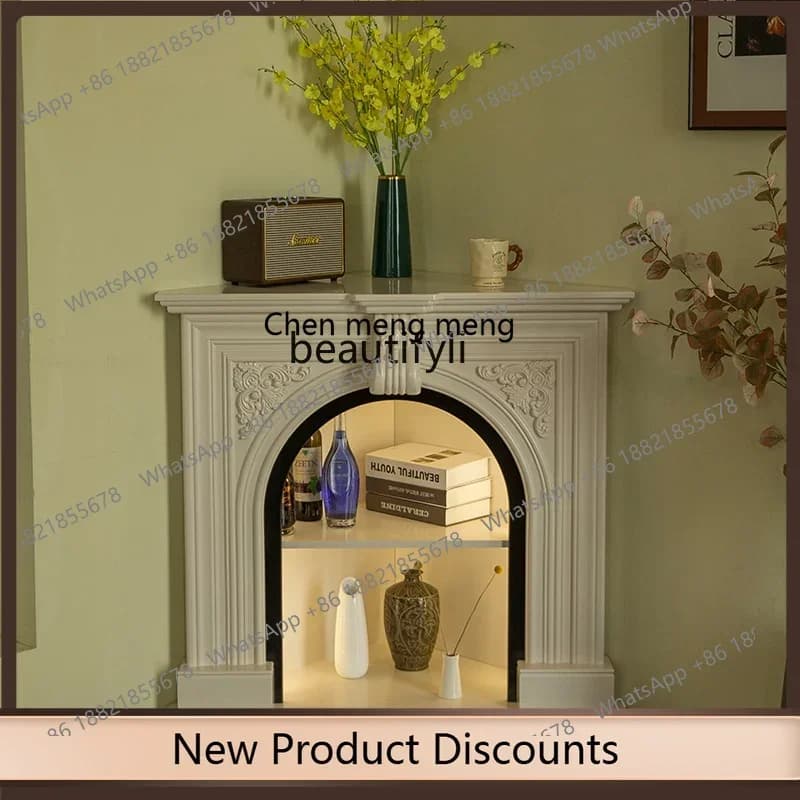 E153 Light French Vintage Right Angle Triangle Fireplace Decorative Cabinet Corner Fireplace