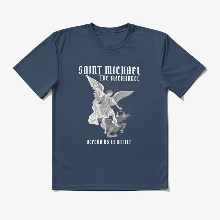 The Archangel Defend Us In Battle Saint Michael T-Shirt 100% Cotton O-Neck Summer Short Sleeve Casual Mens T-shirt Size S-3XL