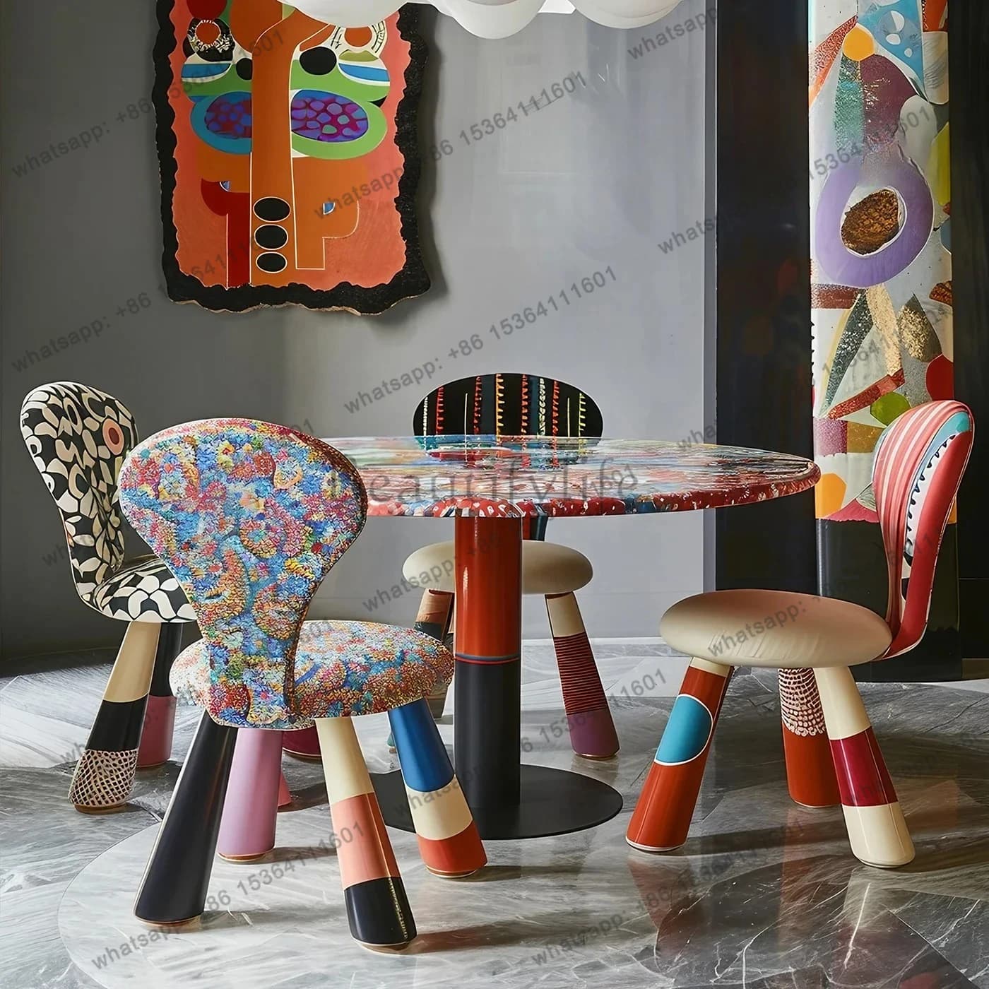 Color original design art dining table dining chair creative furniture solid wood color single chair