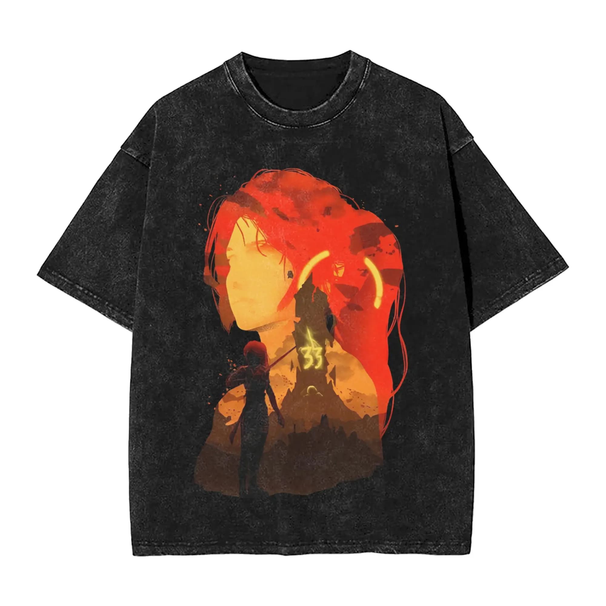 Man T-Shirt Clair Obscur Expedition 33 Washed T-Shirts Hippie Funny Game Summer Tees Street Style Casual Clothing Plus Size
