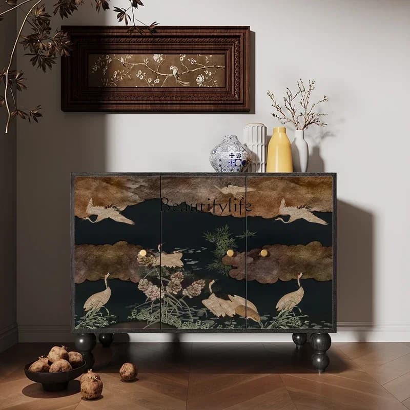LJY French Style Entrance Cabinet Chinese Style Sideboard Retro Domestic Living Room Aisle Bedroom Tailstock Storage Cabinet