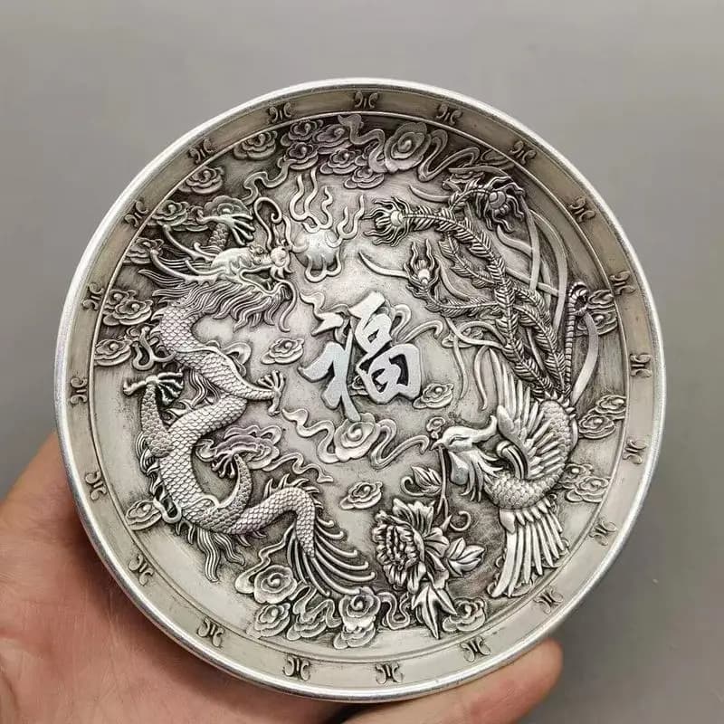 Copperware, silverware, nickel , - , dishes, twelve zodiac signs, copper-plated silver plates and