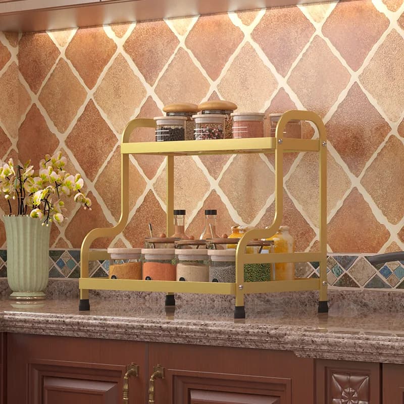 Kitchen Double-layer countertop storage rack Multifunctional large-capacity desktop rack Storage seasoning tank Seasoning bag