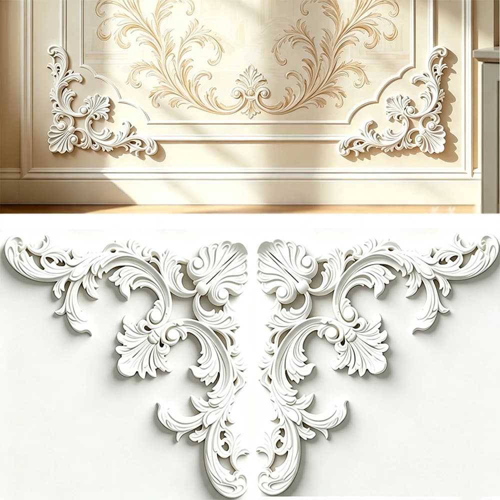 PU Floral Corner Molding Kit, Ornate Carved 3D Wall Ceiling Corner Trim, Wall Molding Ceiling Medallion for Home Decoration