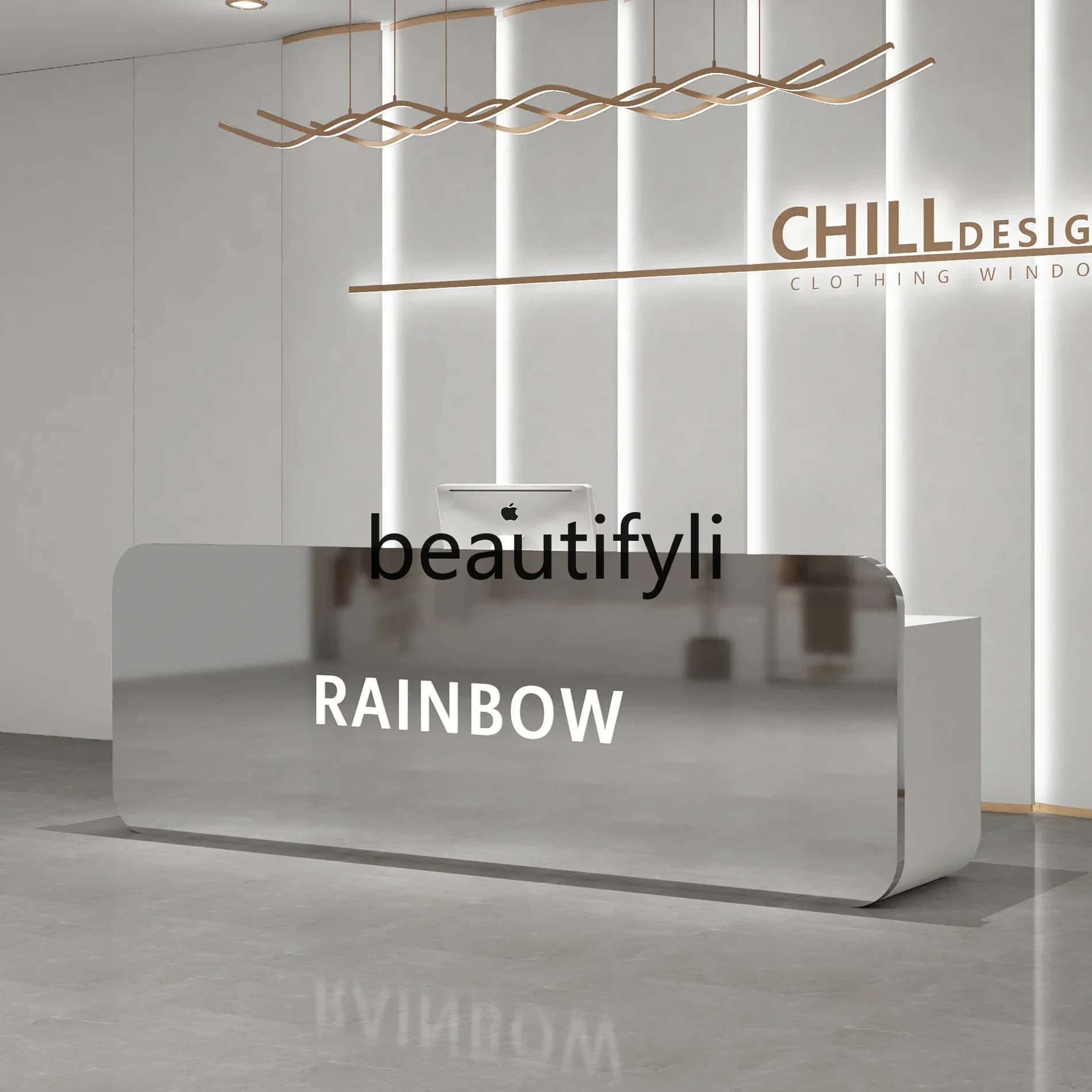 yj58 Stainless steel checkout page simple modern women's clothing store company front desk mirror beauty salon reception desk934