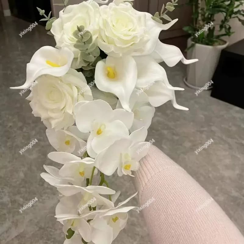 Premium Sense Waterfall Simulation Flower Wedding Bride Holding Bouquet