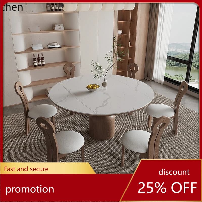 HXL Solid Wood Dining Table for Home Use, Simple Rock Board, Extendable and Foldable Dual-use Table