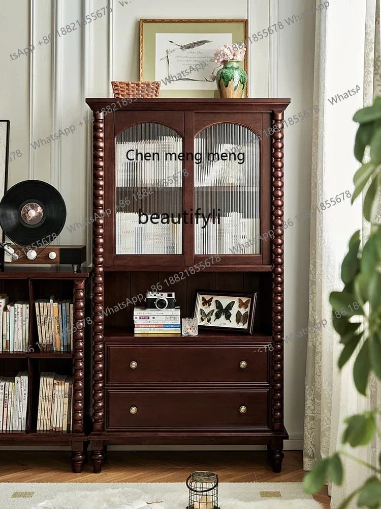 CC182French retro style solid wood bookcase with glass door TV next to the display American living room vertical cabinet R
