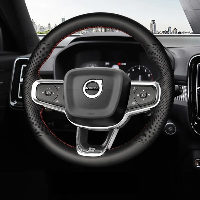 Diy Hand Sewing Car Steering Wheel Cover for Volvo XC40 Genuine Leather Punching Protector Interior Car Accessories Black