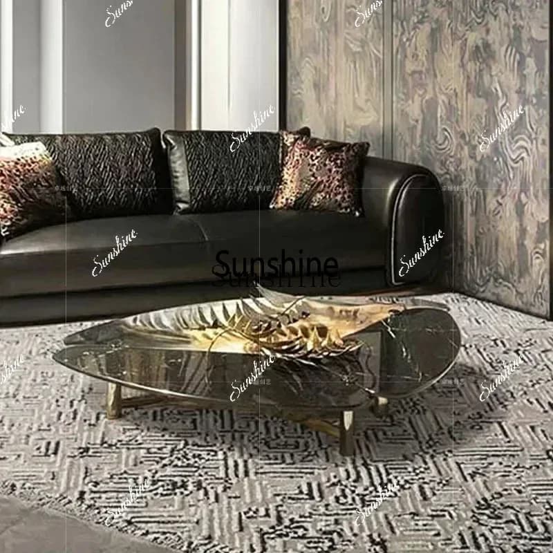 High-end living room, marble splicing coffee table, light luxury, high-end sense of creative special-shapedX