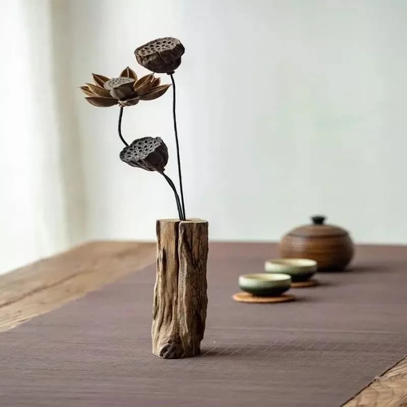 Chinese Retro Living Room Decoration Solid Wood Dried Flower Vase Home Decoration Coffee Table Flower Arrangement Accessories