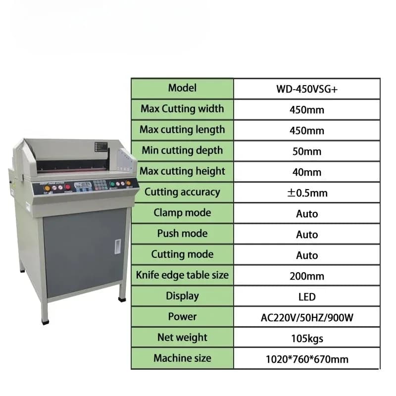 WD-450VSG+ Electric Numerical Control A3 Paper Cutter Machine Digital Control with Core Motor and Bearing Components Premium