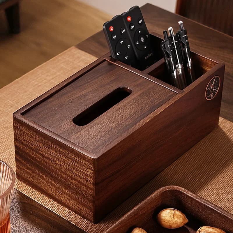 Walnut tissue box, high-end light luxury multi-function remote control in living room, storage box, desktop solid