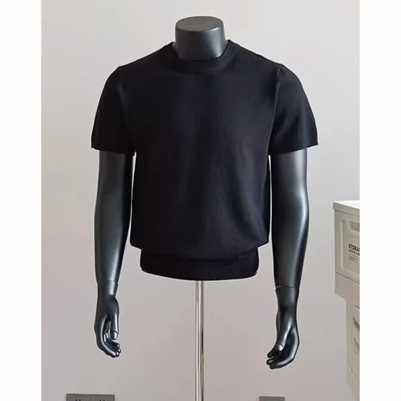 2026 Summer Men's Classic Style Knitted Short-Sleeved Slim-Fitting T-Shirt with American-style Shoulder Hem