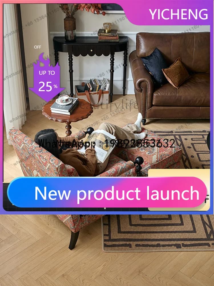 LYY American fabric sofa retro solid wood single living room lazy single chair