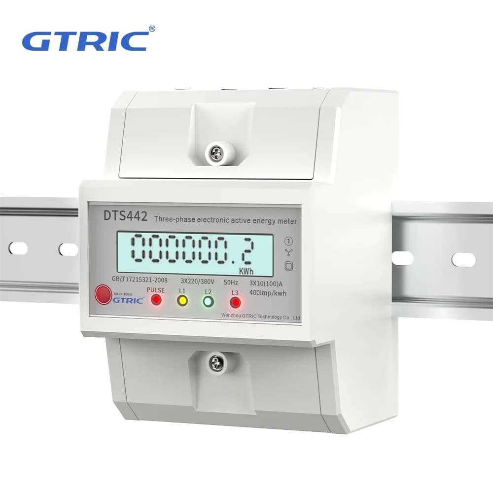 GTRIC 4P Three Phase Electric Energy Meter 220VAC 50/60Hz Counter Consumption Din Rail Electricity Gague Wattmeter LCD Display