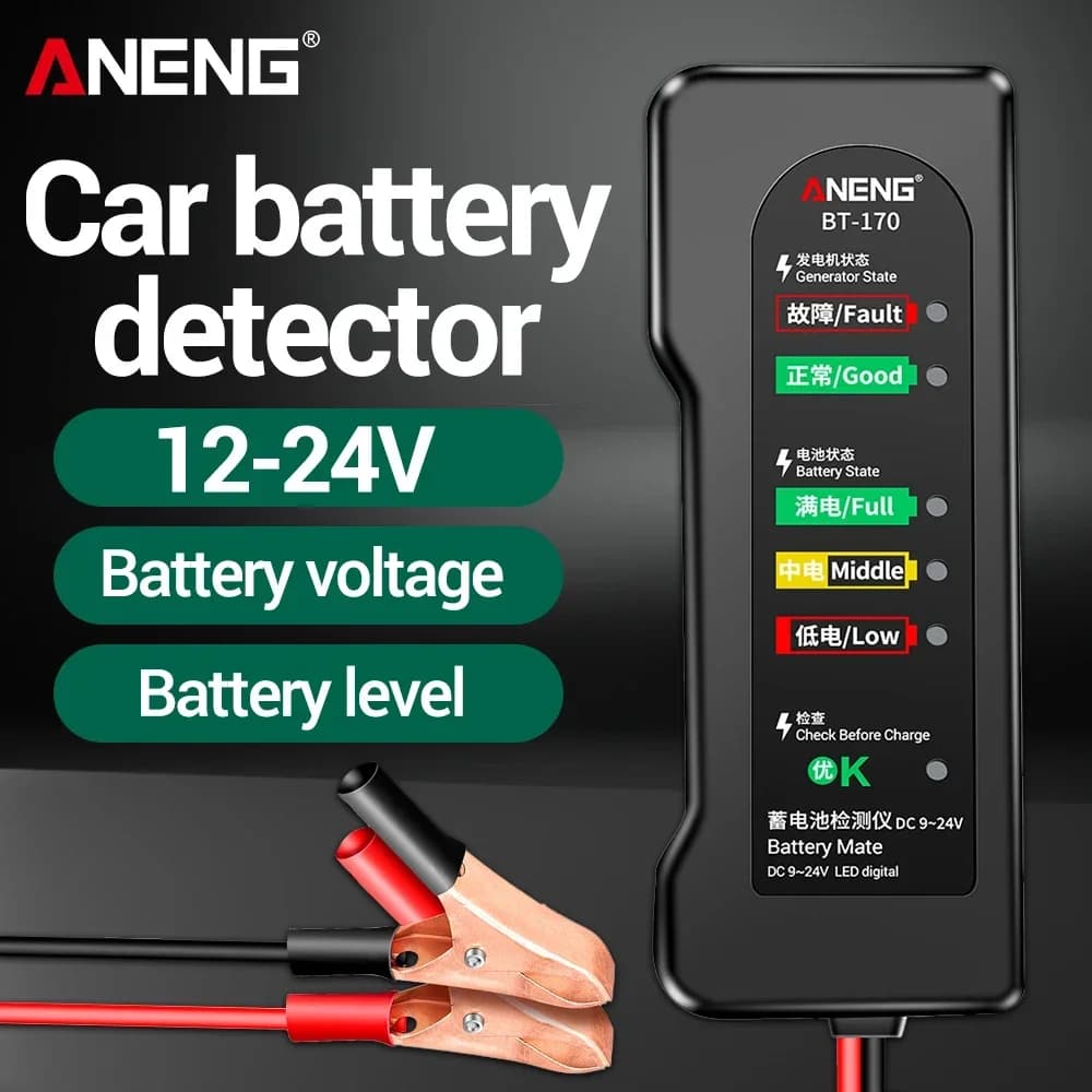 ANENG BT‑170 Vehicle Battery Tester 9‑24V LED Light Indicator Full Copper 39cm Cable Car Truck Battery Fault Detector Test Tool