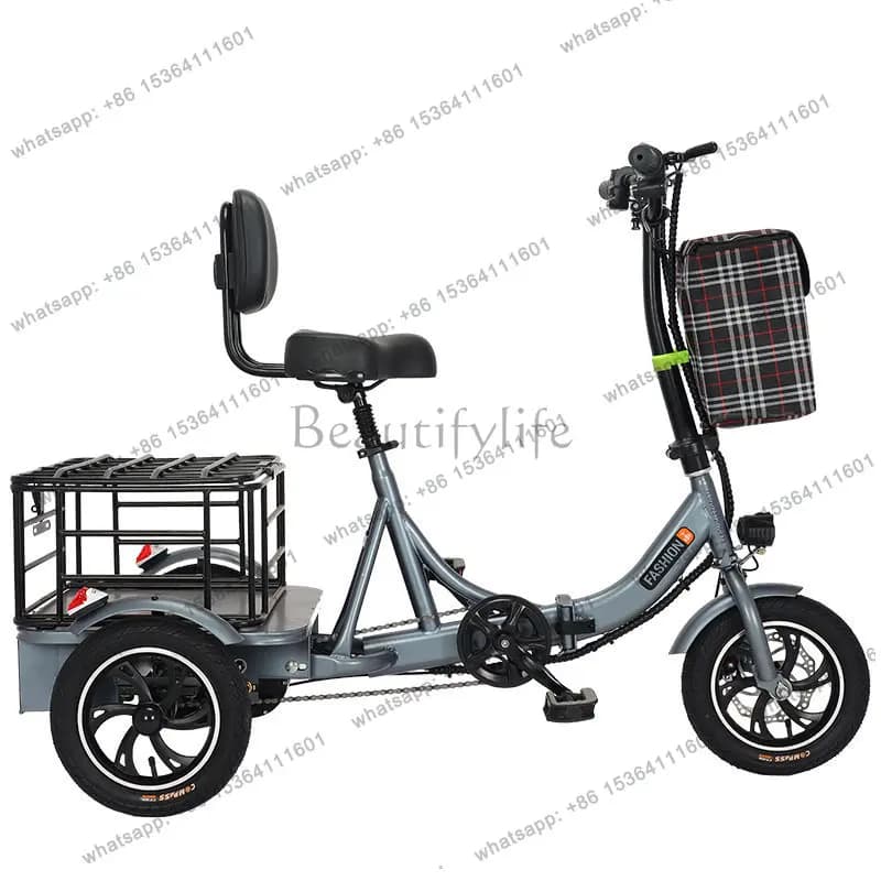 Folding electric tricycle, battery car, human pedal to help dual-purpose small elderly