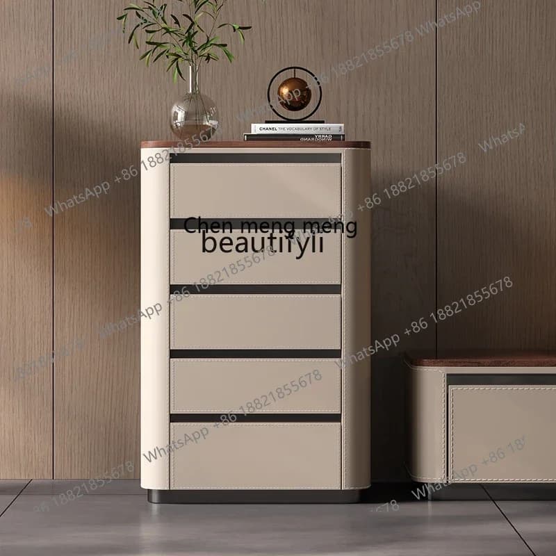 G Walnut saddle leather chest solid wood bedside high-end bedroom storage cabinet