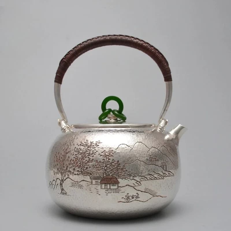 Yunlin Landscape Silver Pot 999 Sterling Silver Handmade Silver Pot Japanese High-end Tea Set Household Kettle