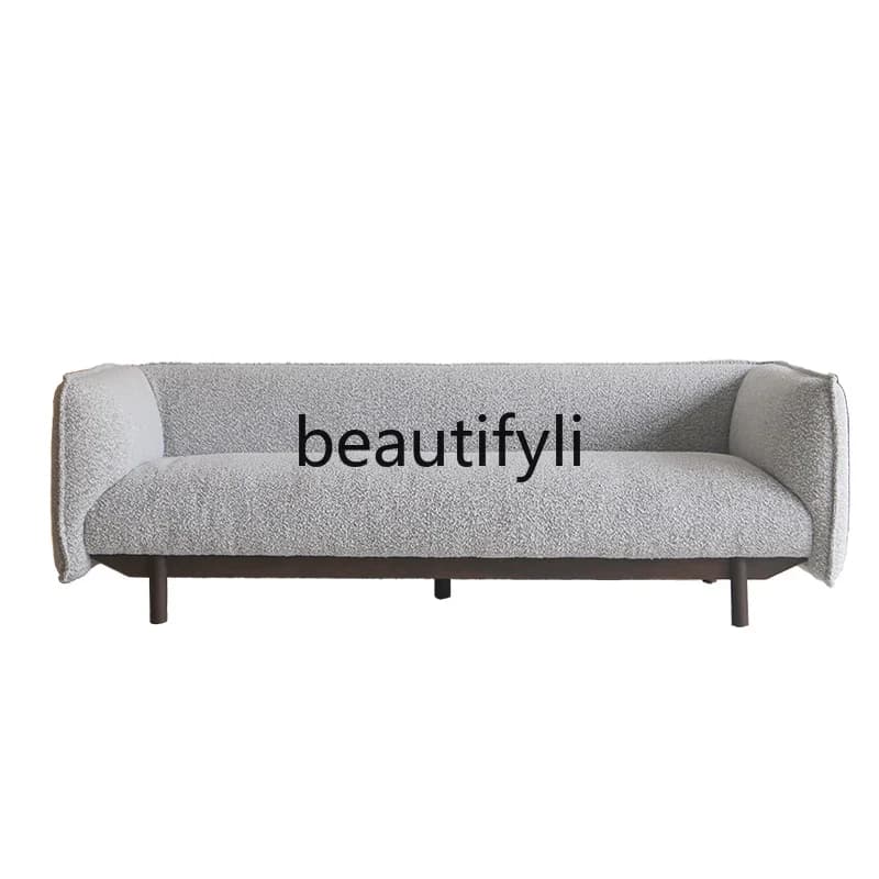 Nordic Italian minimalist solid wood fabric sofa living room three-person small apartment Japanese cream style
