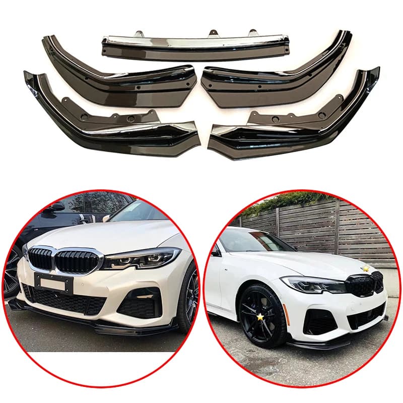 For For BMW 3 Series G20 G21 G28 M-Pack 2019 To 2023 5PCS High Quality ABS Front Bumper Lip Spoiler Body Kit Glossy Black