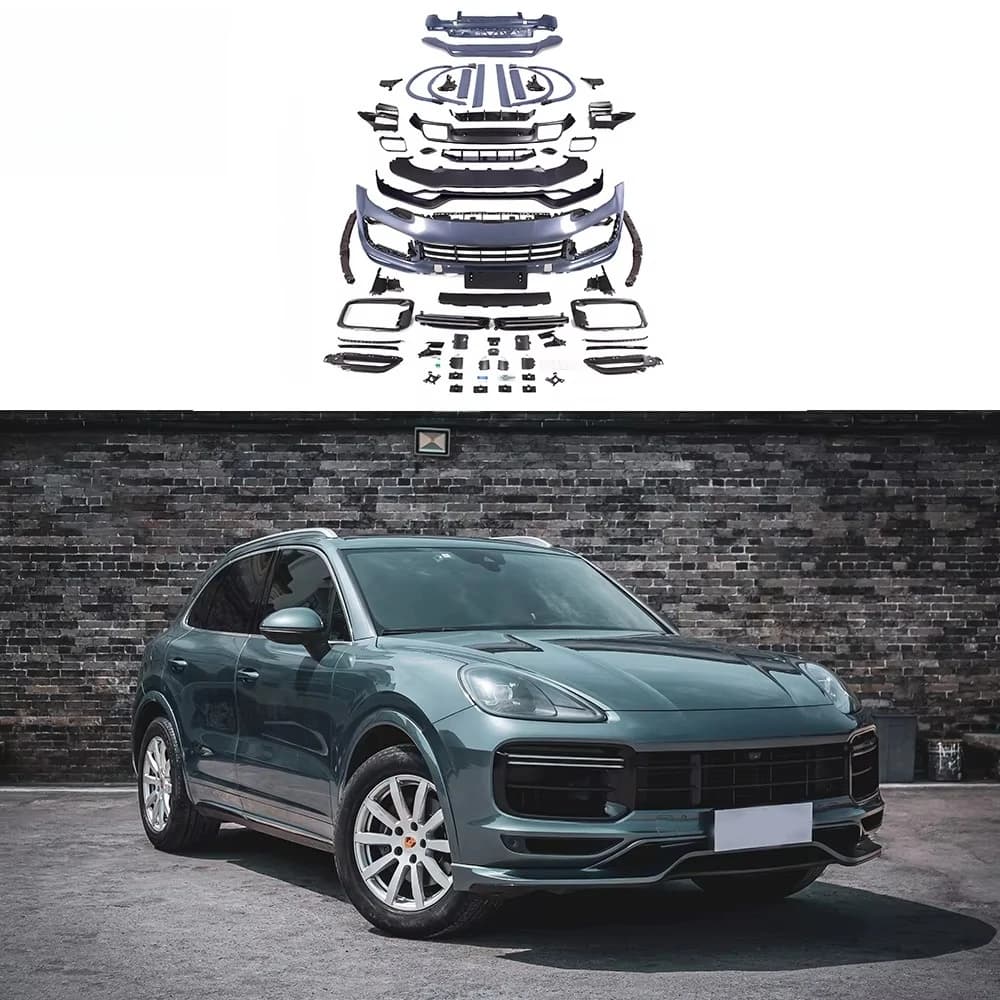 Full Cars Body Kit for porsche Cayenne 2018-2023 Upgraded with TURBO Front and Rear Bumpers and Techart Front and Rear Lips