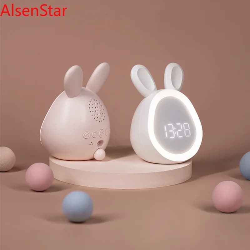 Cartoon Round Rabbit Alarm Clock Student Dormitory Digital Display Children's Wake-up Light USB Charging Bedside Alarm Clock