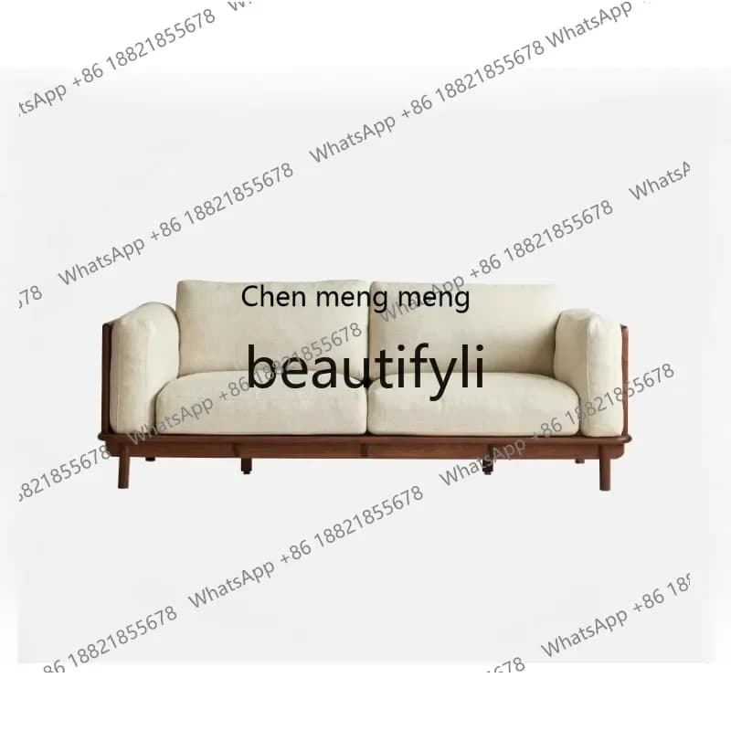 182Q North American black walnut sofa retro solid wood three-person living room sofa removable and washable fabric