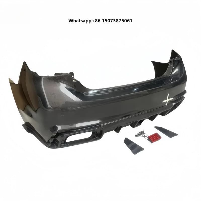 Viph Xstar-style Semi-Carbon Fiber Rear Bumper for Infiniti Q50 LED Lights Screw-On Installation Black Paint Code Includes Park