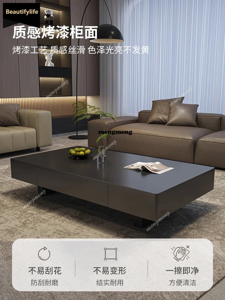 Italian high-end rock slab coffee table modern simple home black living room rectangular coffee table D80