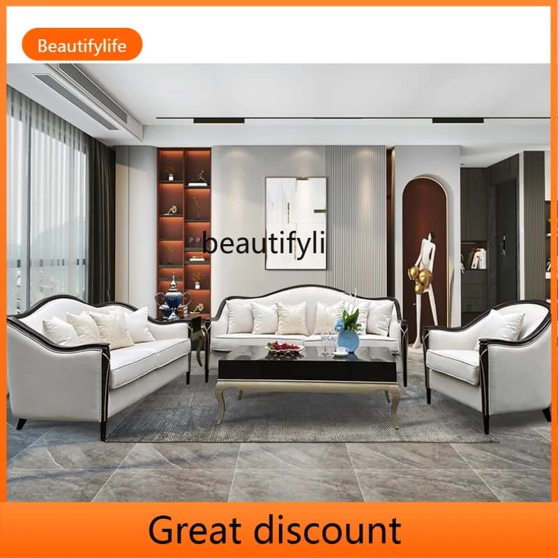 Asmt45 American Style Beech Light Luxury Cotton Linen Fabric Sofa Set Simple Solid Wood Birch Sofa