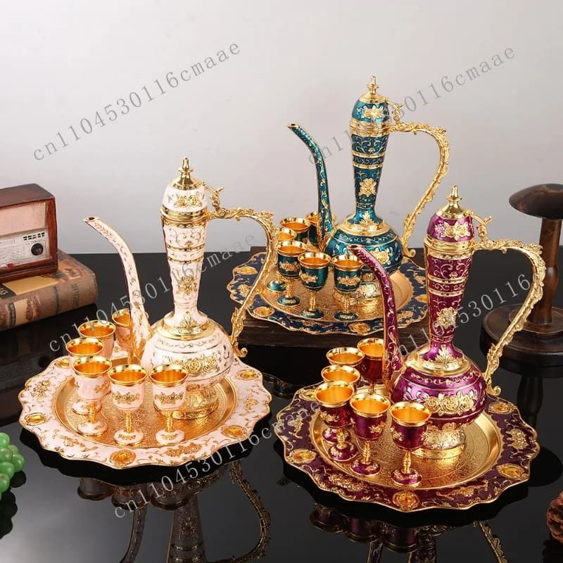 Wine set European metal glass  jug set creative high-end household wine set ornament