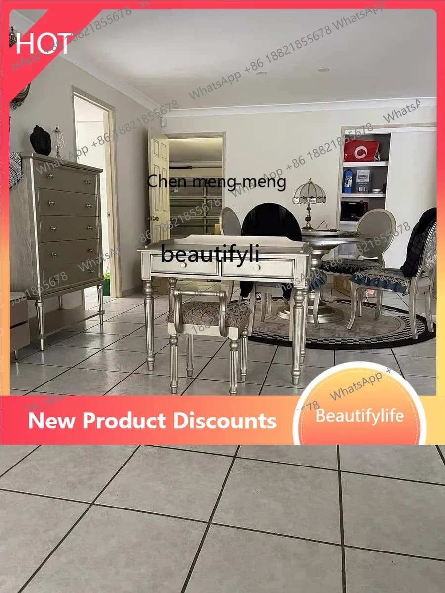 ss8350 American solid wood dresser light luxury bedroom furniture small apartment mini storage makeup table champagne gold