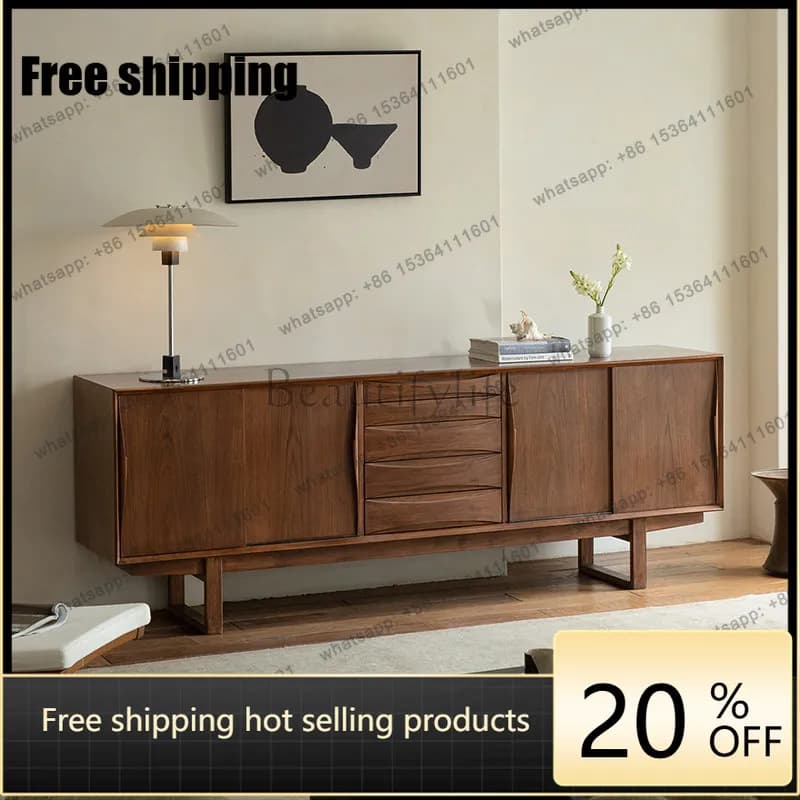 LD medieval solid wood dining side cabinet sliding door storage art entrance cabinet
