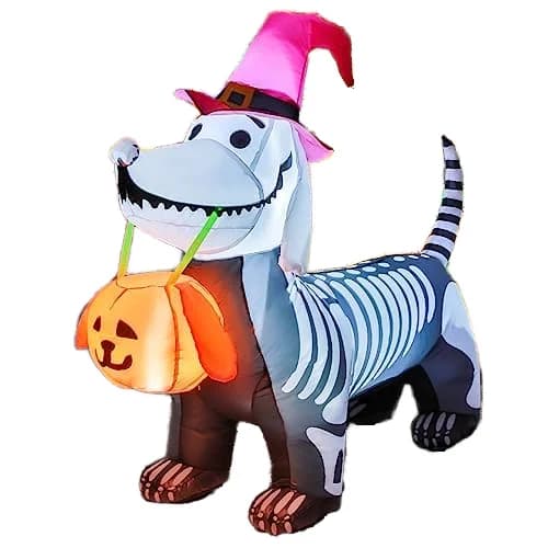 5.5 FT Halloween Pumpkin Inflatable Yard Decoration Skeleton Puppy Indoor Outdoor Party Balloons Build-in LEDs for Party