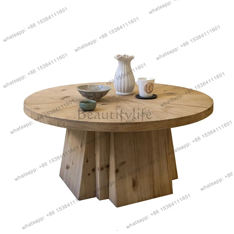 Wabi Sandy Wind Solid Wood Coffee Table Round Table Living Room Small Apartment Homestay Hotel