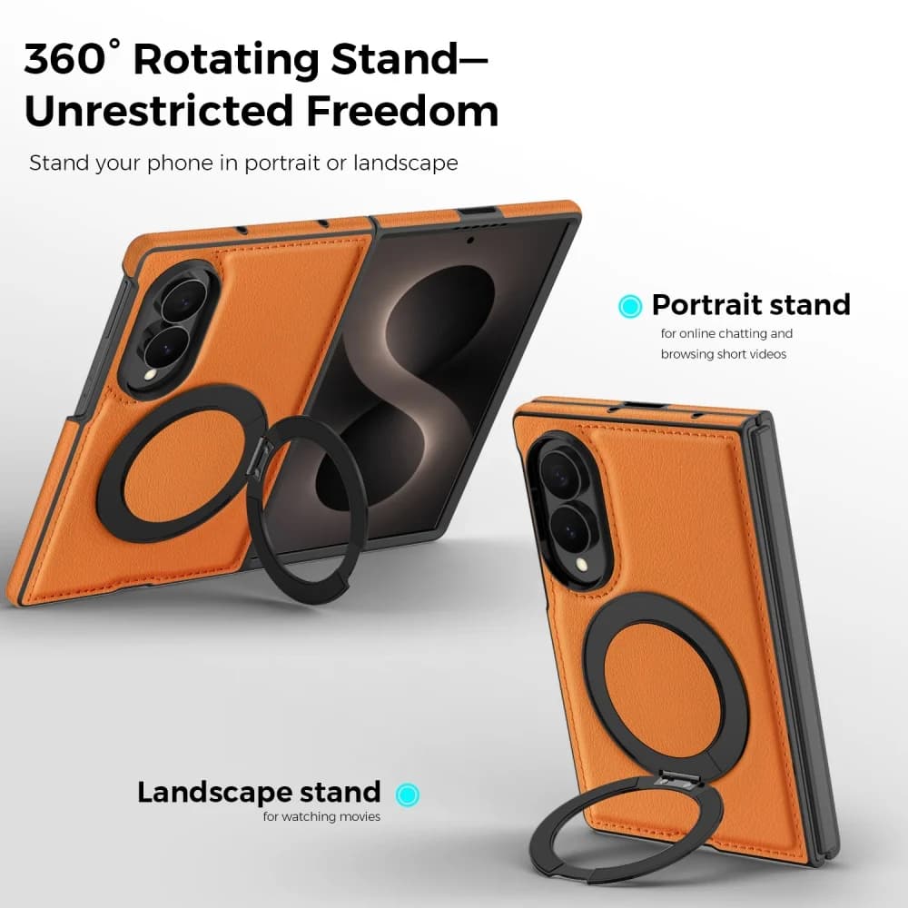 Leather Texture Rotating Bracket Case For Samsung Galaxy Z Fold 8 Ultra Fold 8 7 6 5 Magnetic Charging Cover