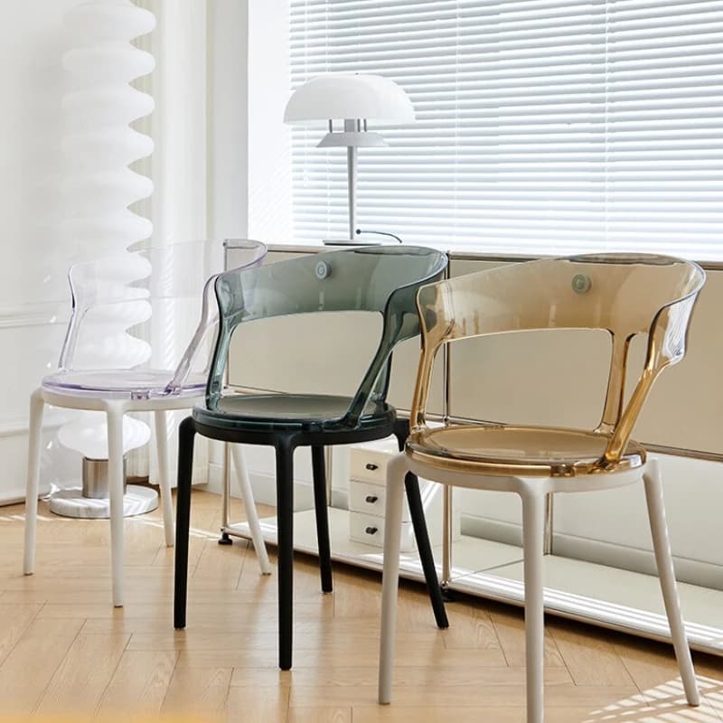 Translucent Designer Dining Chairs Modern Plastic Home Furniture Aesthetic Milk Tea Color Accent Chair for Cafe/Dining Room