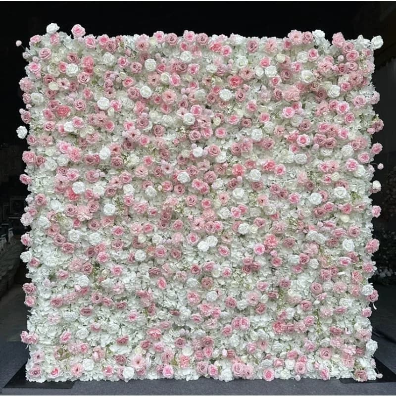 Pink rose wall simulation artificial flower wall rose waterfall mall clock in flower wall background wedding rose
