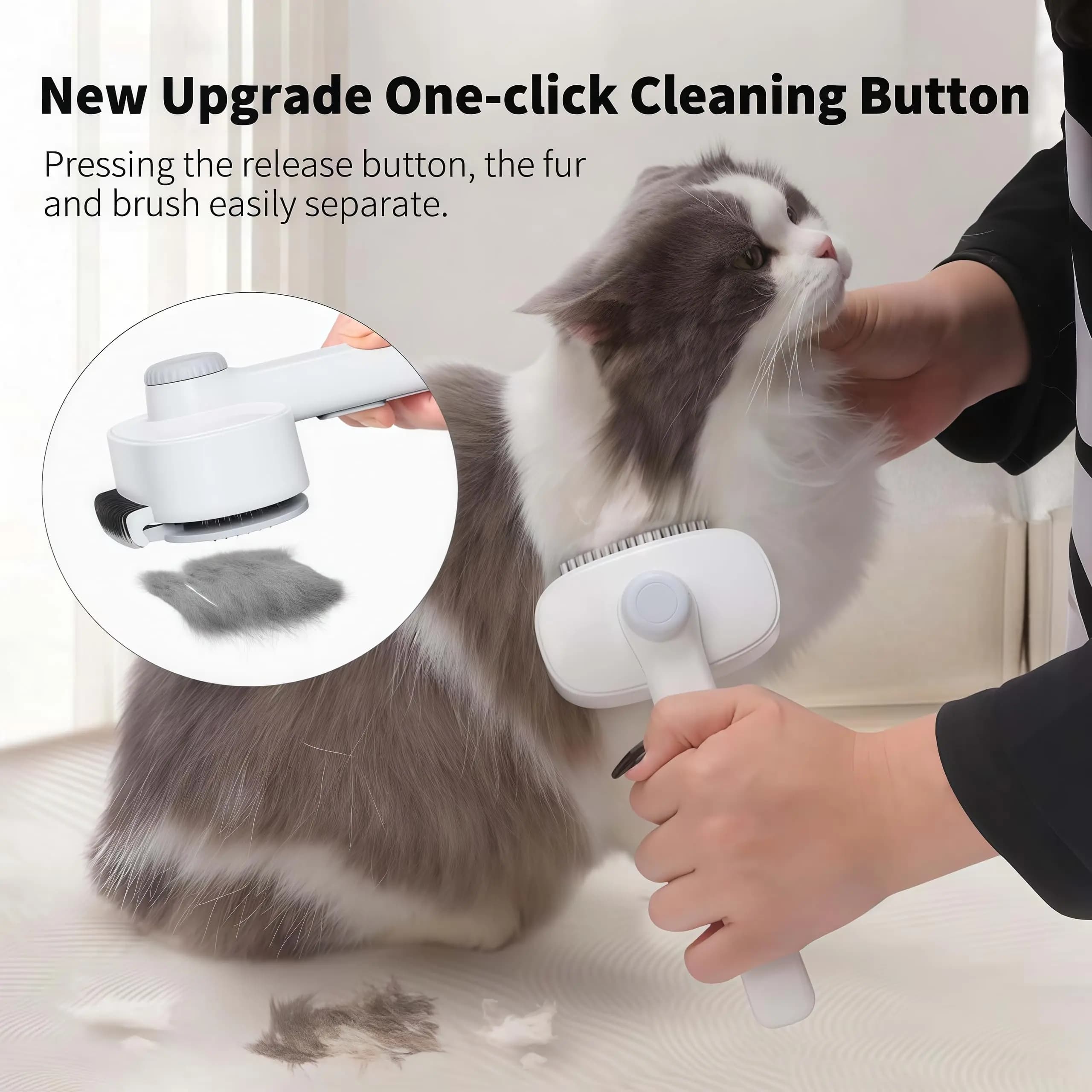 New 2-in-1 Cat Grooming Brush with Release Button and Hair Removal Rake Comb Tool for Long and Short Hair Pet Hair Removal