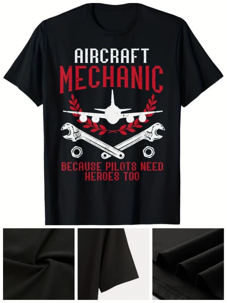 Aviation Graphic-Aircraft Mechanic Slogan & Tools Design-100% cotton summer O-neck short sleeve casual printed men's T-shirt.