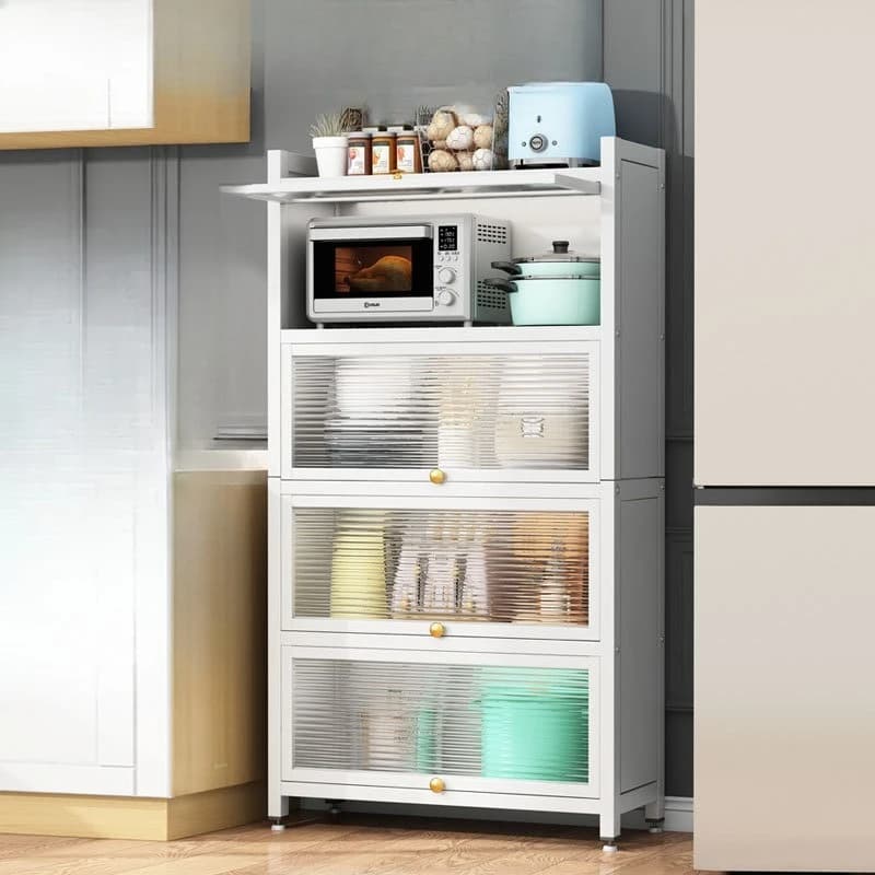 Kitchen Storage Tin Cabinet PC Cover Kitchenware Tableware Oven Microwave Storage Organizing Shelves